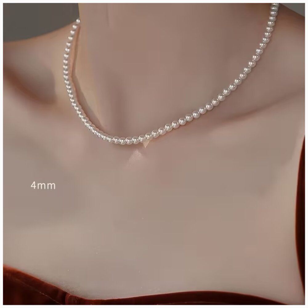 Choker White Pearl 4mm Small Faux-Pearl Clavicle Necklace Classic Sophisticated